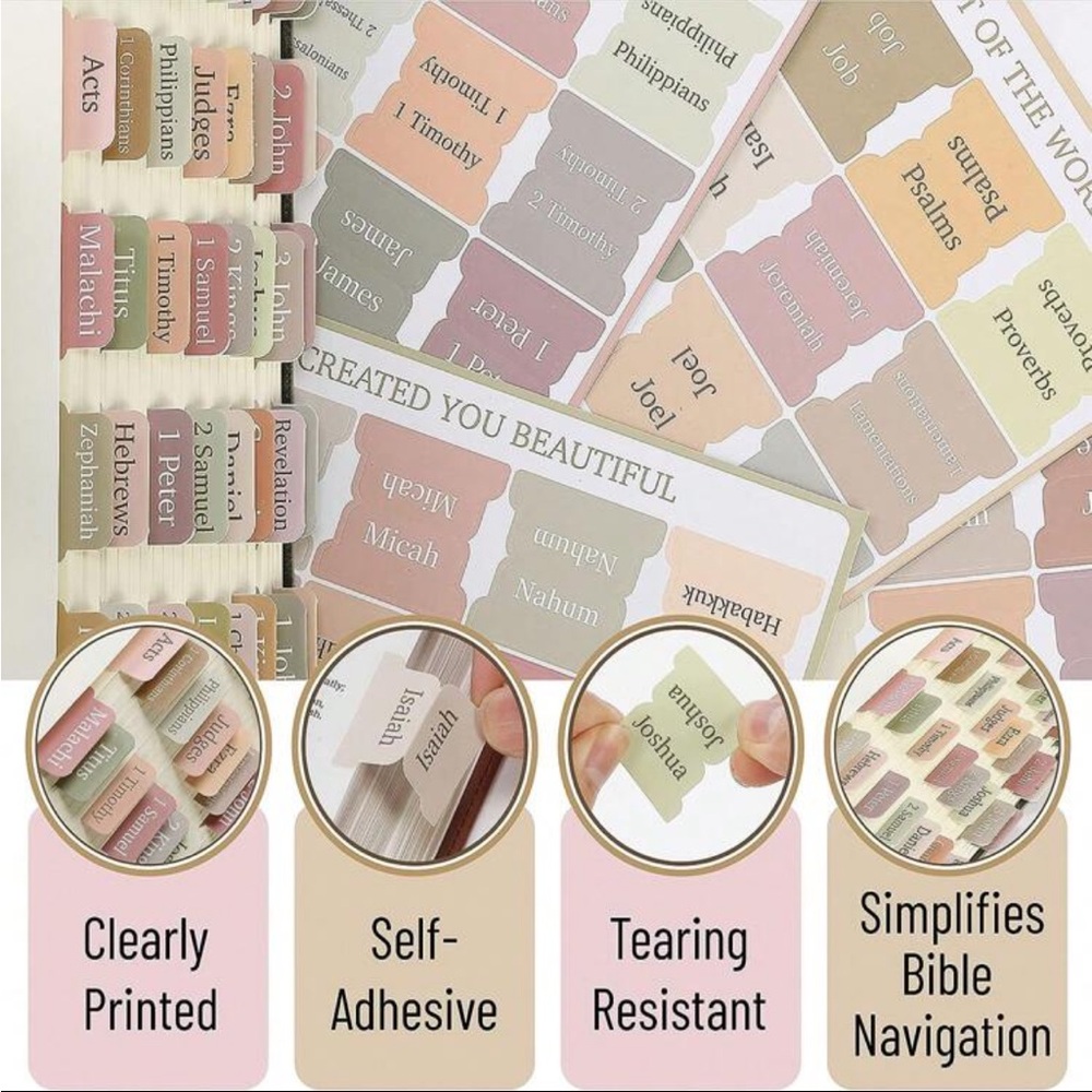 Bible Tabs Laminated pastel colors.